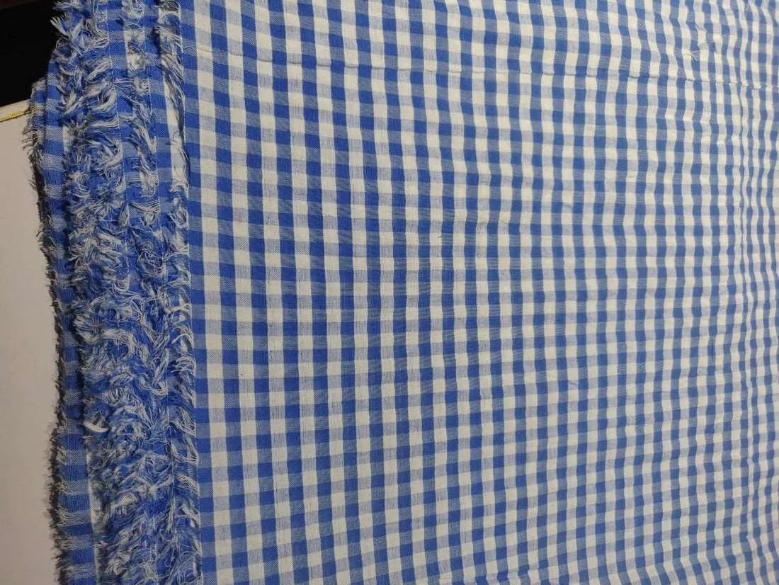 100% cotton blue and white gingham seer sucker fabric 58" wide [11493]