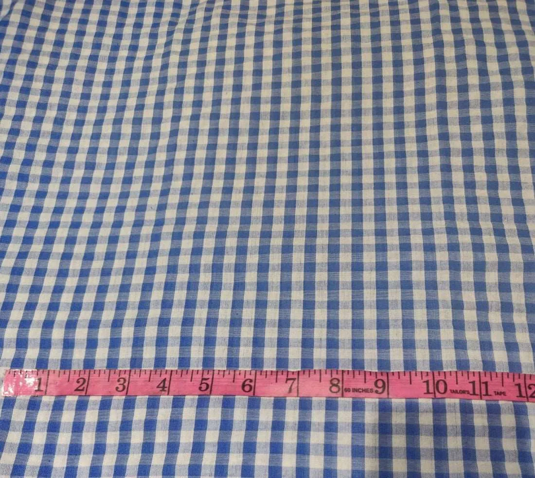 100% cotton blue and white gingham seer sucker fabric 58" wide [11493]