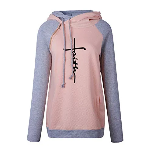 AELSON Women's Faith Print Hoodies Shirt Female long sleeve casual Tops Tee Cute