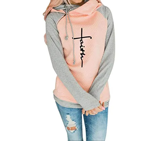 AELSON Women's Faith Print Hoodies Shirt Female long sleeve casual Tops Tee Cute