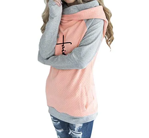 AELSON Women's Faith Print Hoodies Shirt Female long sleeve casual Tops Tee Cute