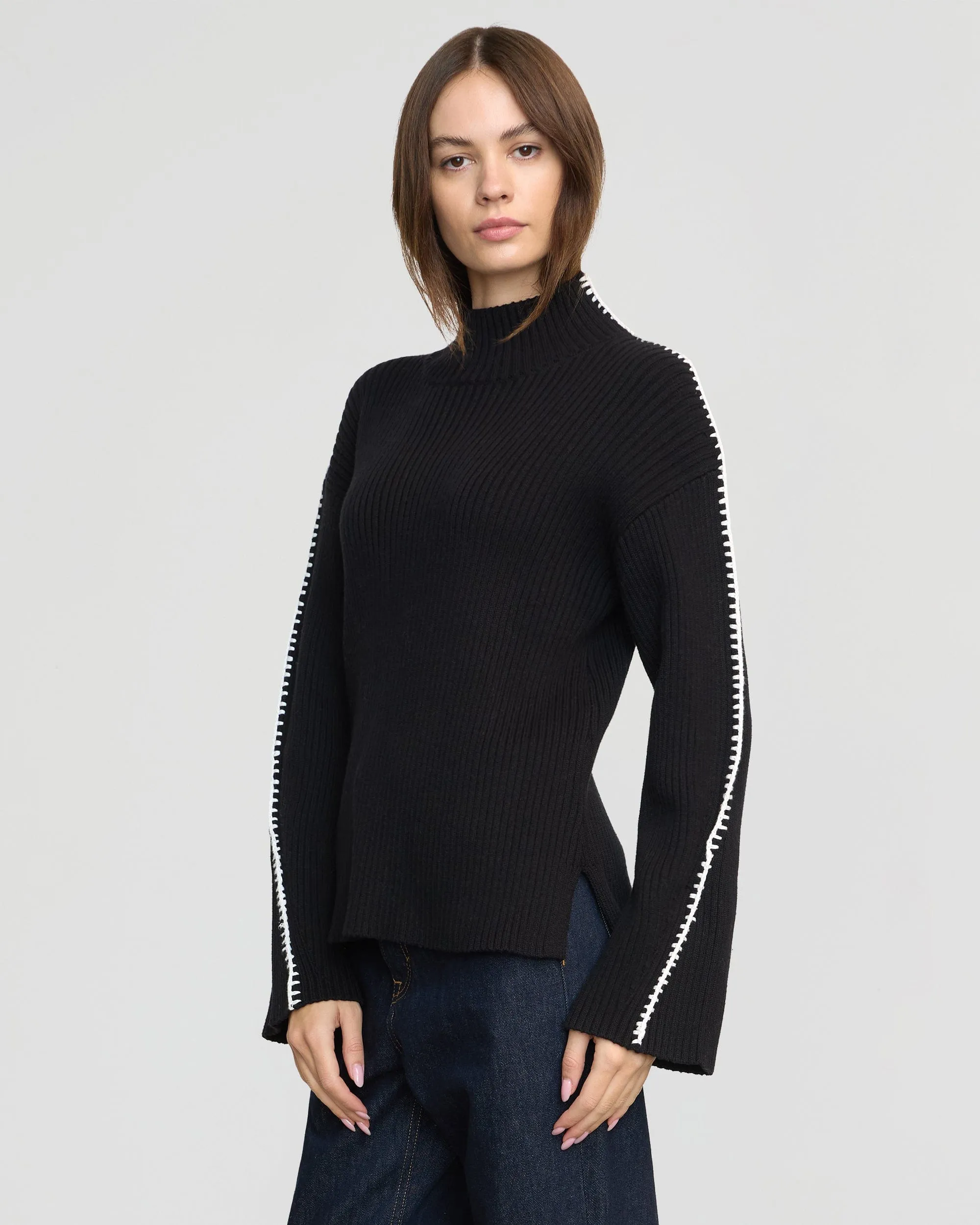 Aki Organic Cotton Contrast Stitch Sweater