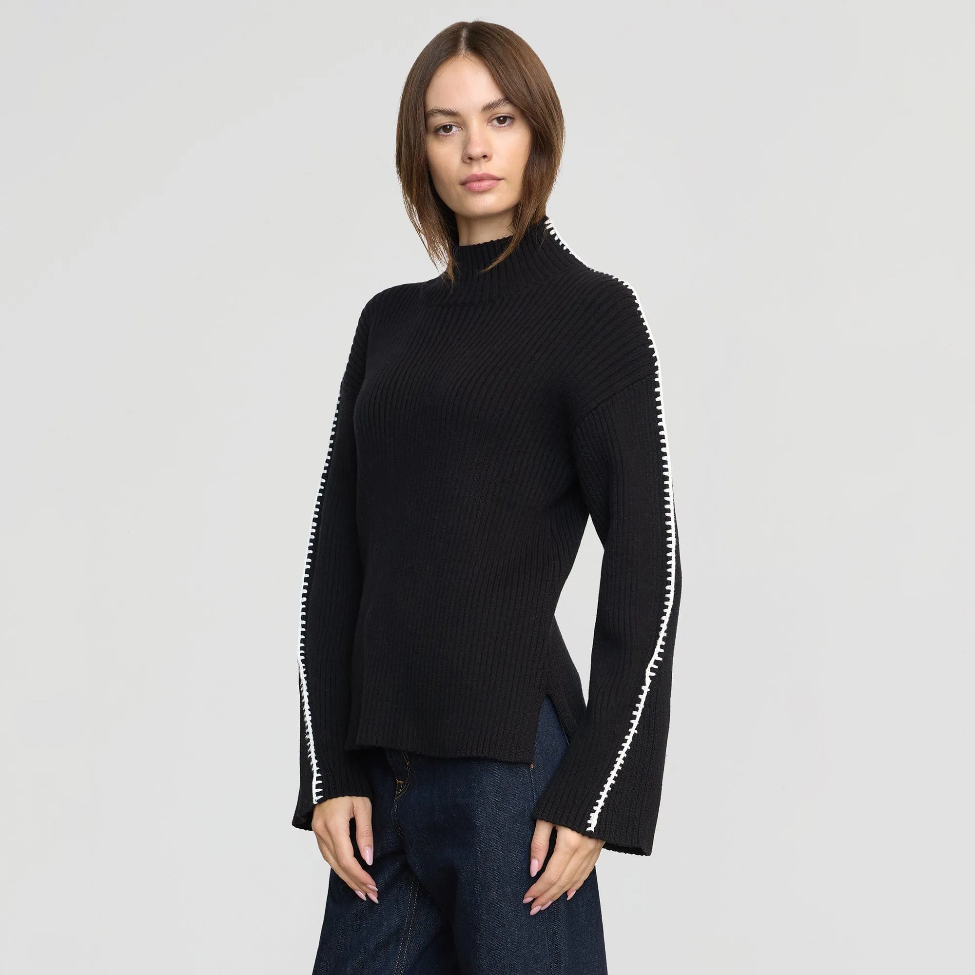 Aki Organic Cotton Contrast Stitch Sweater