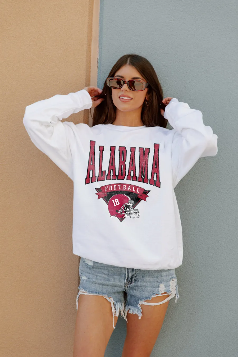 ALABAMA CRIMSON TIDE SLOW MOTION CLASSIC CREW FLEECE PULLOVER BY MADI PREWETT TROUTT