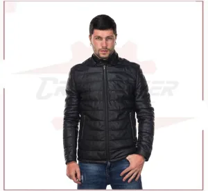 Berlino - Men's Down Jacket in Genuine Black Leather