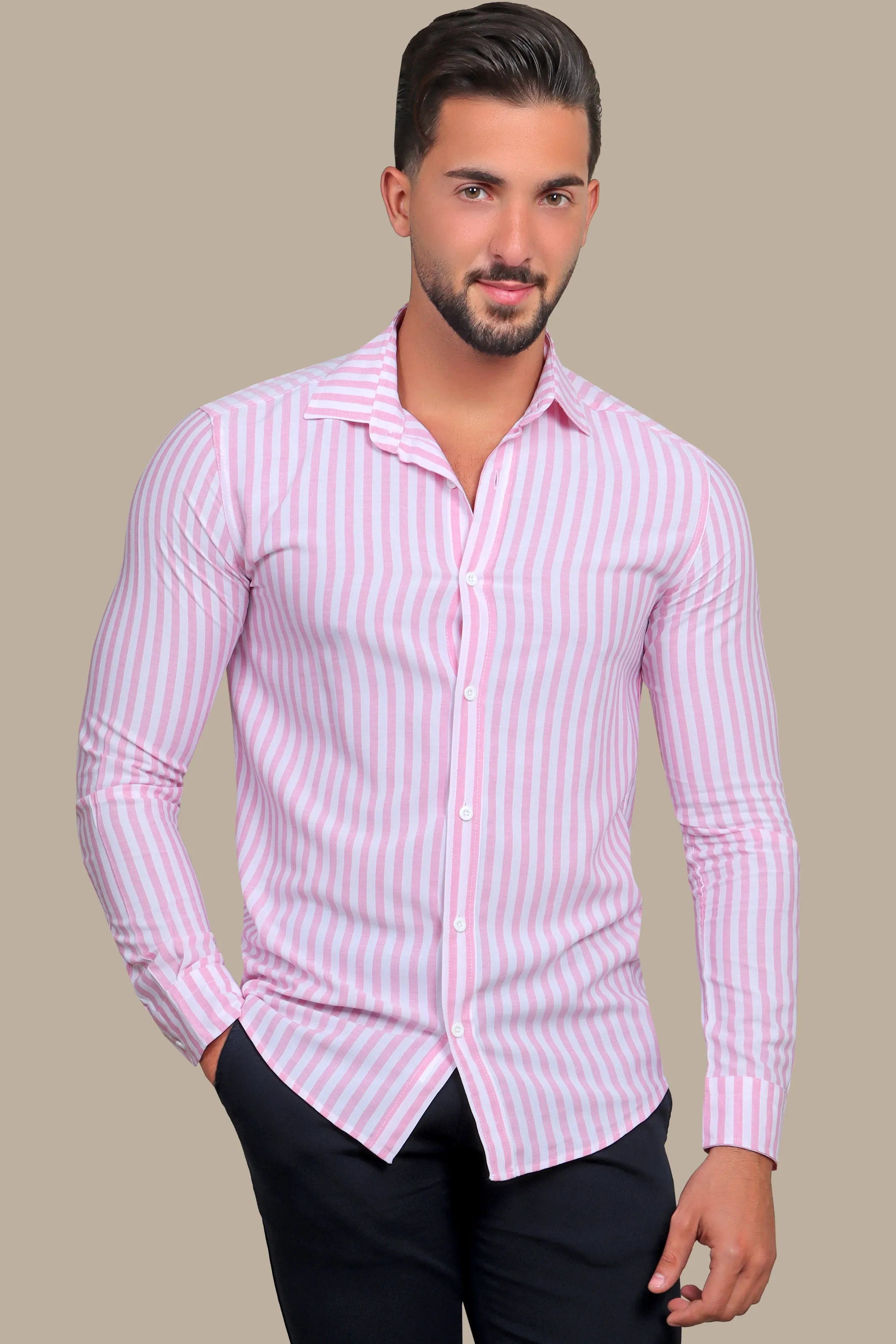 Chic Stripes: Casual Pink Striped Shirt