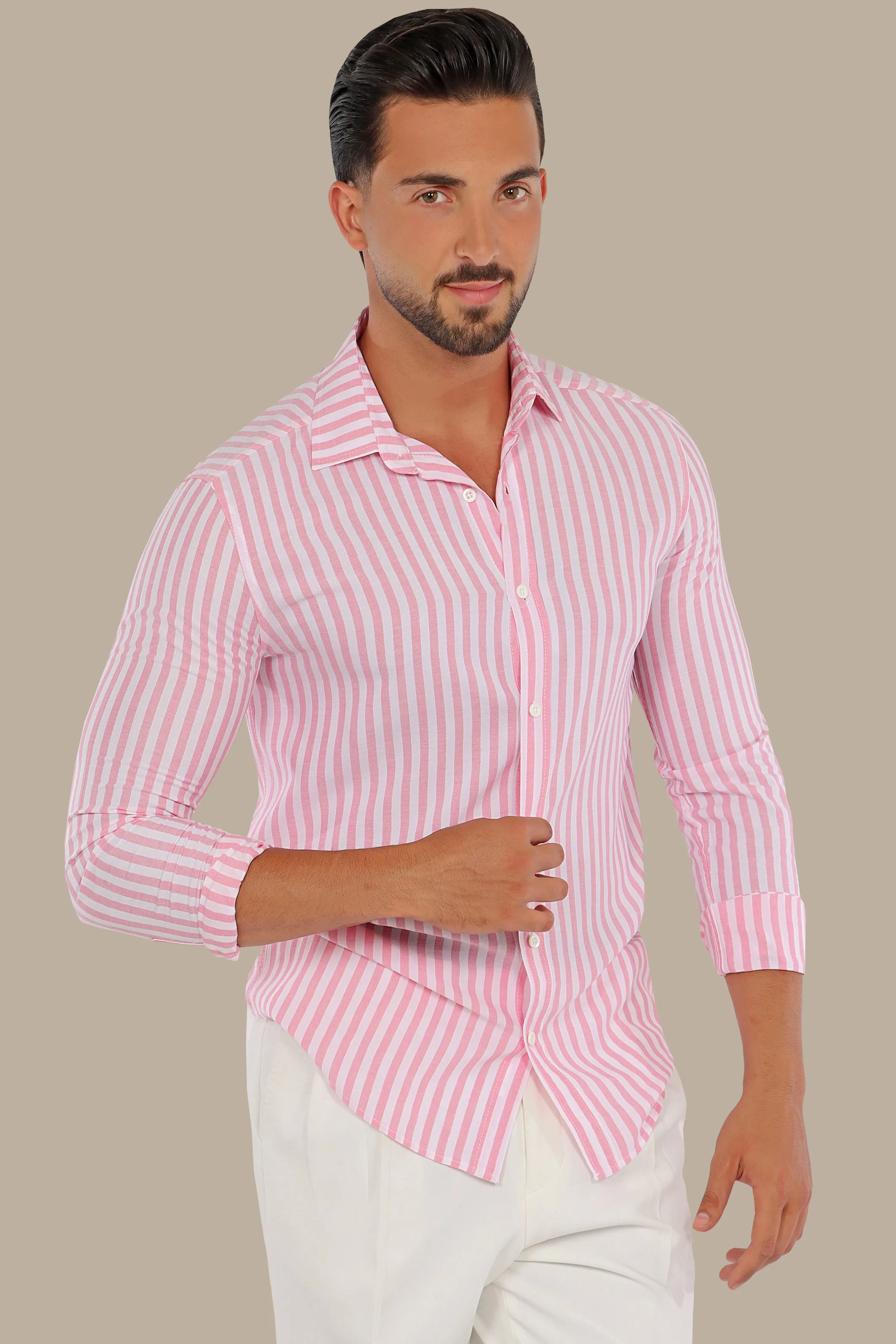 Chic Stripes: Casual Pink Striped Shirt