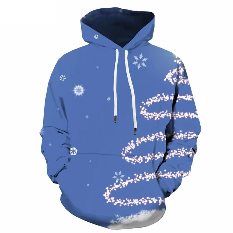 Christmas Sweatshirts men Snowflake Hoodie Print New Year Sweatshirt Printed Blue 3d Printed