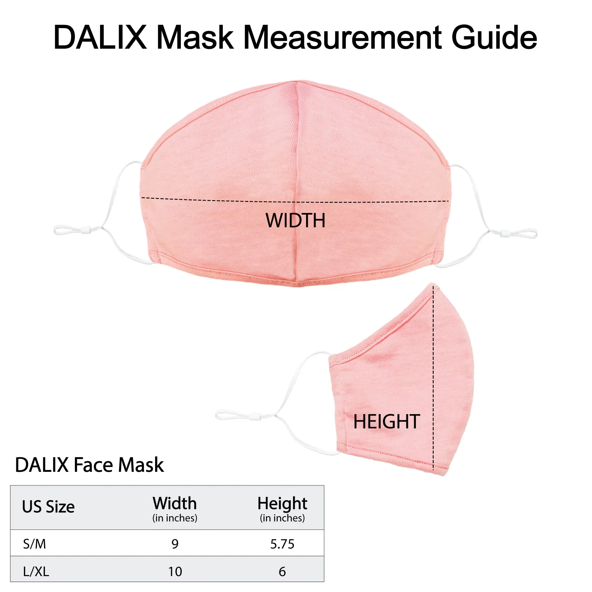 DALIX Cloth Face Mask Reuseable Washable Made in USA - S-M , L-XL Size (5 Pack)