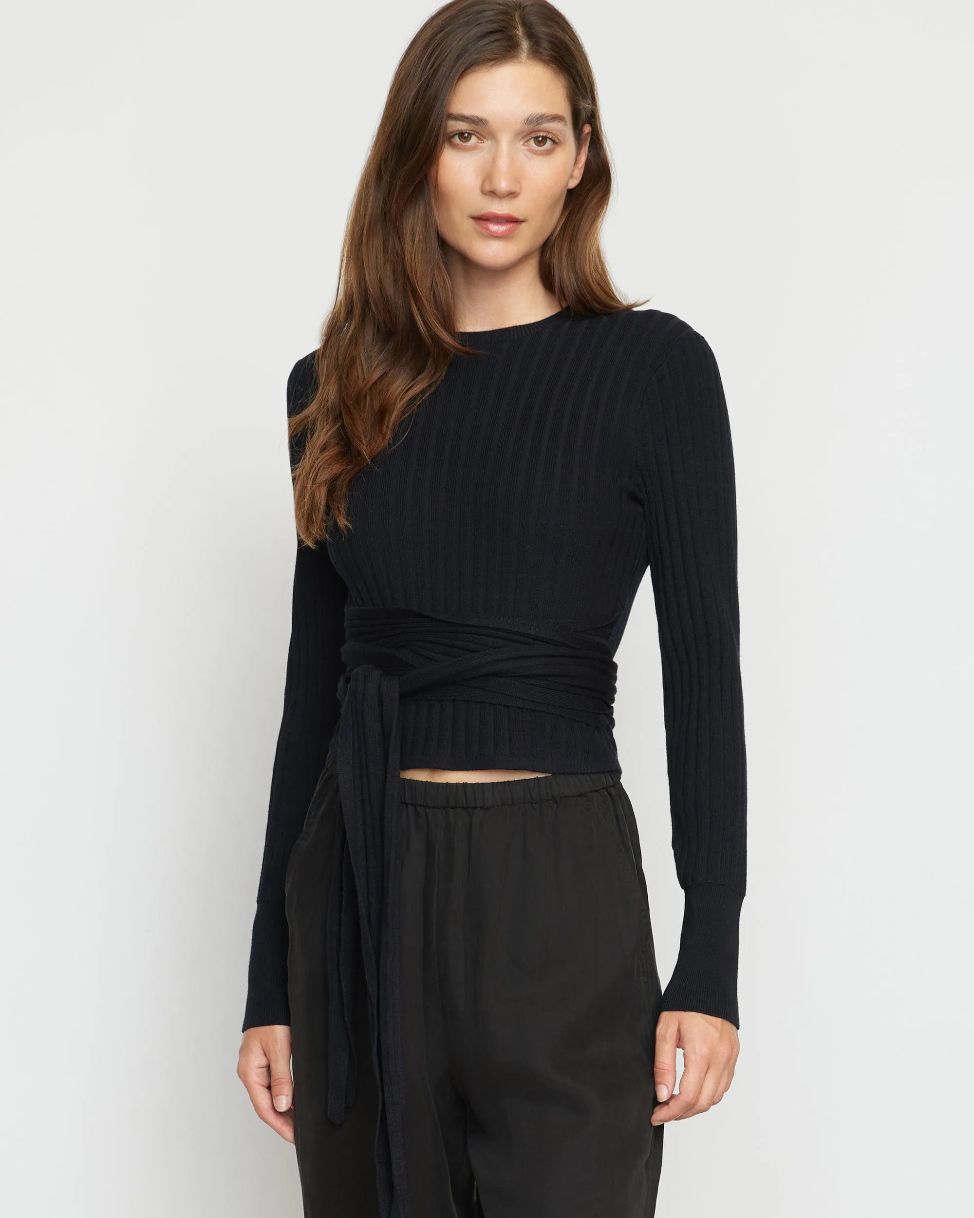 Deniza Tie-Front Ribbed Sweater