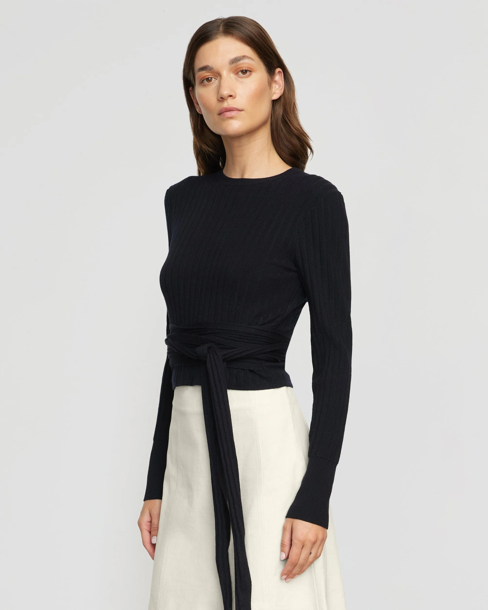 Deniza Tie-Front Ribbed Sweater