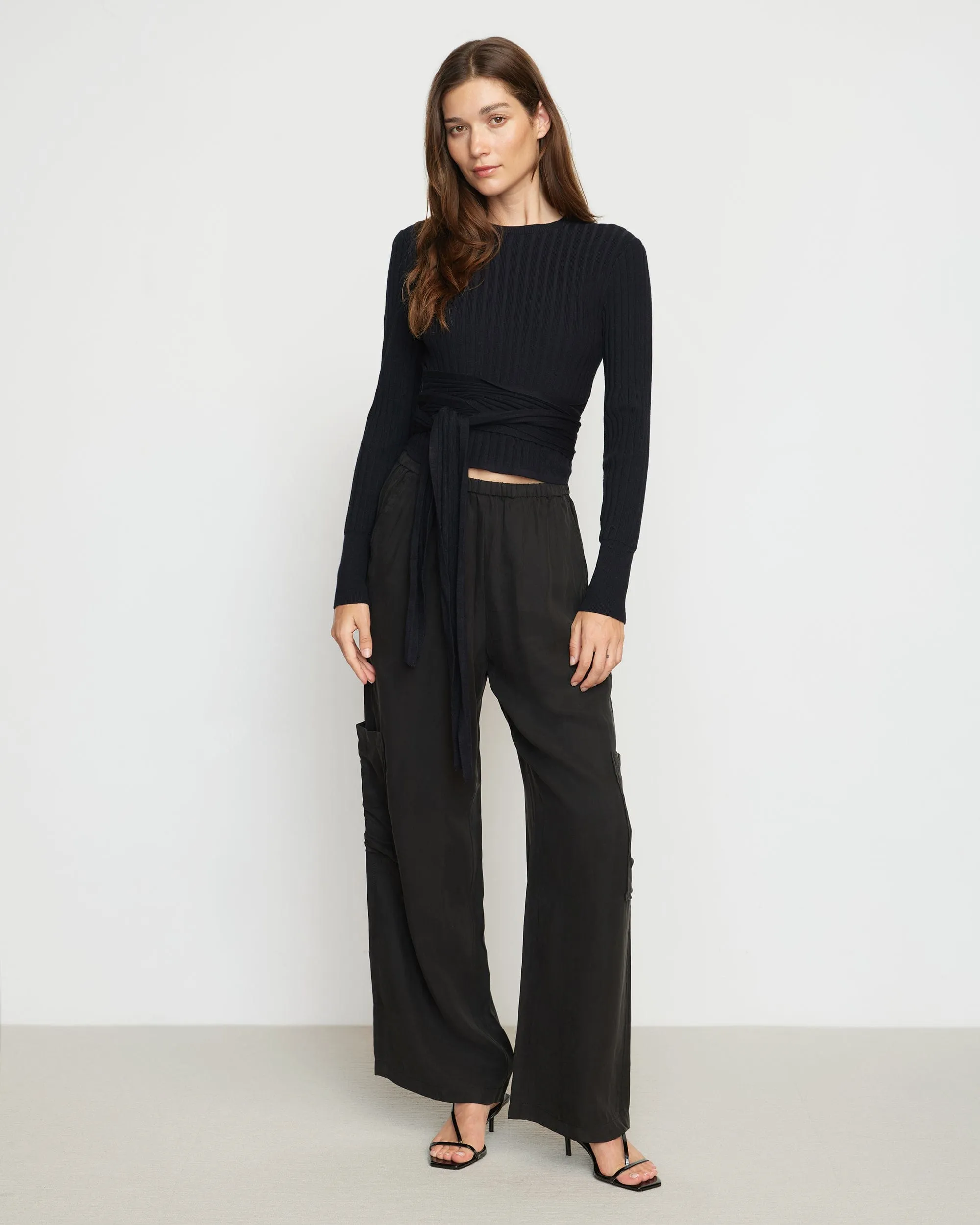 Deniza Tie-Front Ribbed Sweater