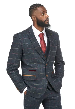 Eton Navy Blue Check Tweed Suit | Check Suit | Wedding Wear | Office Wear