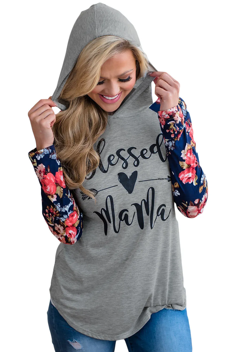 Floral Raglan Sleeve Blessed Mama Hoodie