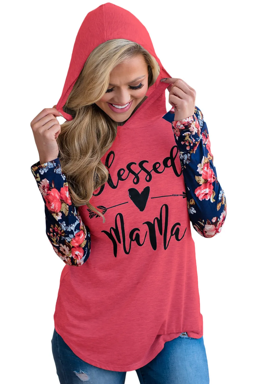 Floral Raglan Sleeve Blessed Mama Hoodie