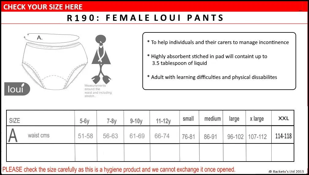 Girls Incontinence Pants - Age 11-12 - 3 Pack