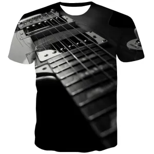 Guitar T shirts Men Music Tshirt Anime Wooden Tshirts Casual Metal T shirts Funny