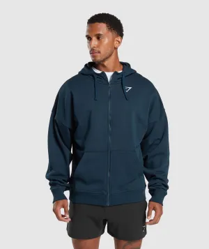 Gymshark Crest Oversized Zip Up Hoodie - Navy