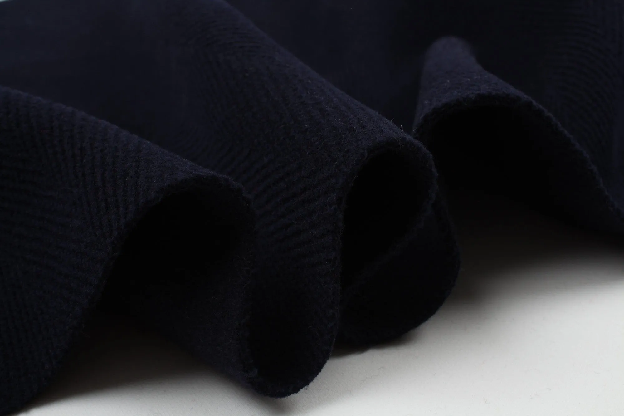 Heavy Herringbone Textured Wool Fabric for Coats and Accessories - Navy