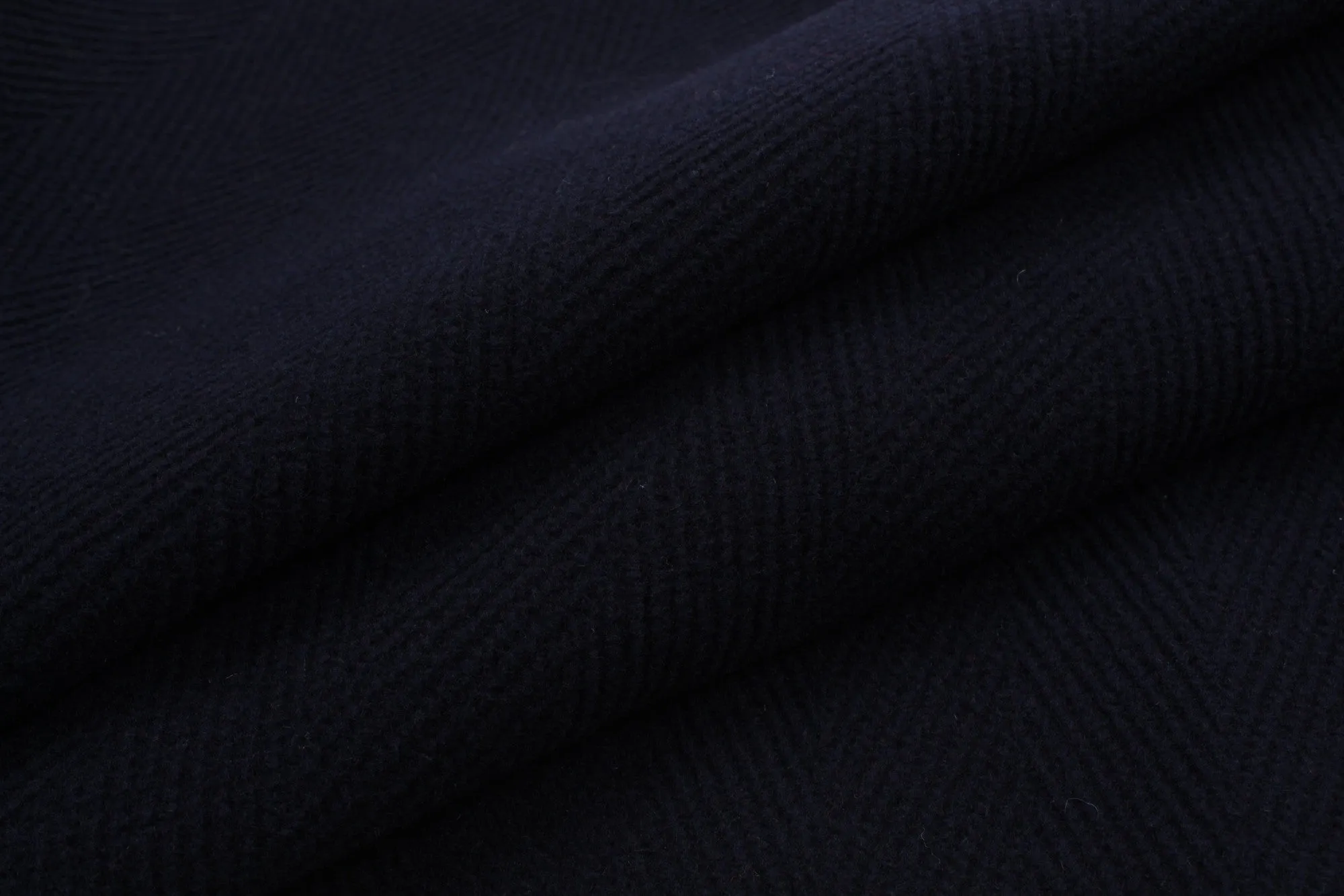 Heavy Herringbone Textured Wool Fabric for Coats and Accessories - Navy