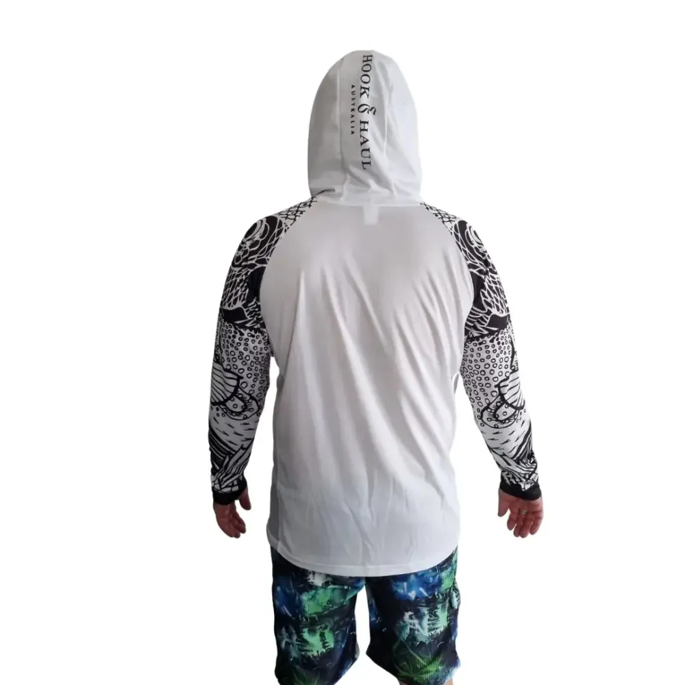 Hook And Haul | Hook-It Range White/Black Hooded Fishing Shirt