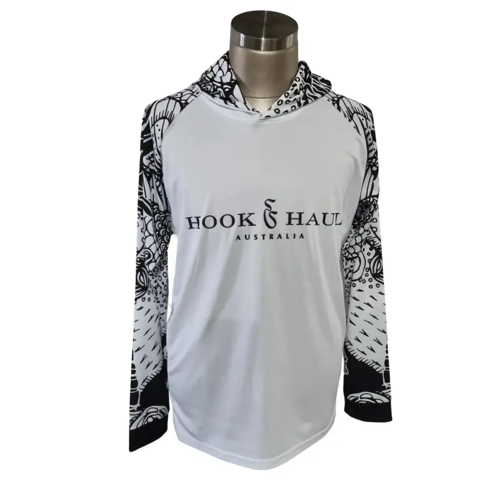 Hook And Haul | Hook-It Range White/Black Hooded Fishing Shirt