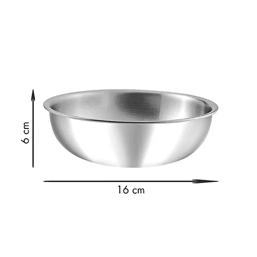 Kraft Futuretec Triply Stainless Steel Cookware Tasla - 0.9 Litre, 16cm / 2.5 mm Thick Extra Deep Tasra/Kadhai for Cooking/Induction Bottom, Gas Base / 5 Years Warranty