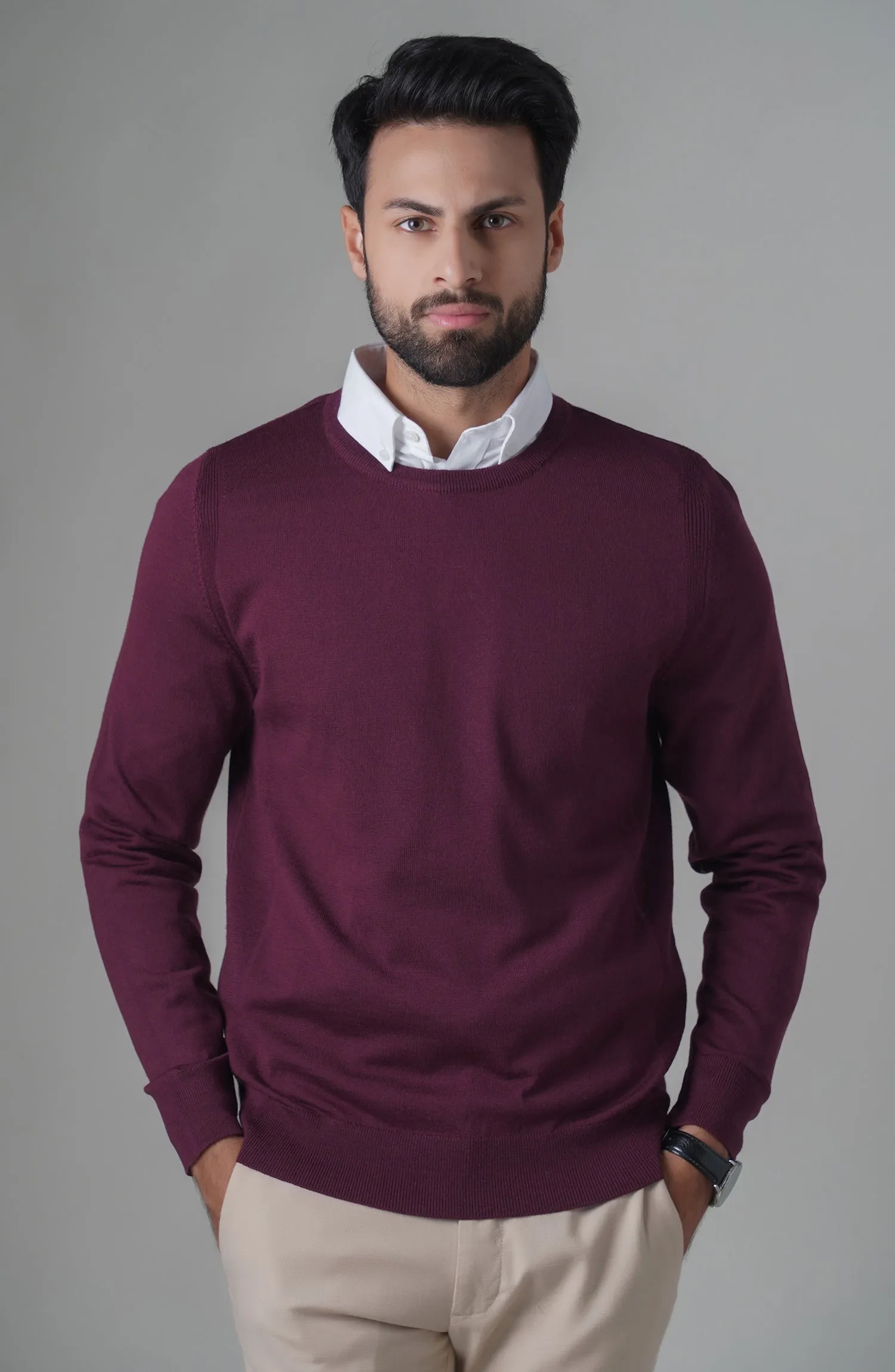 Merino - Crew Neck Sweater - Maroon