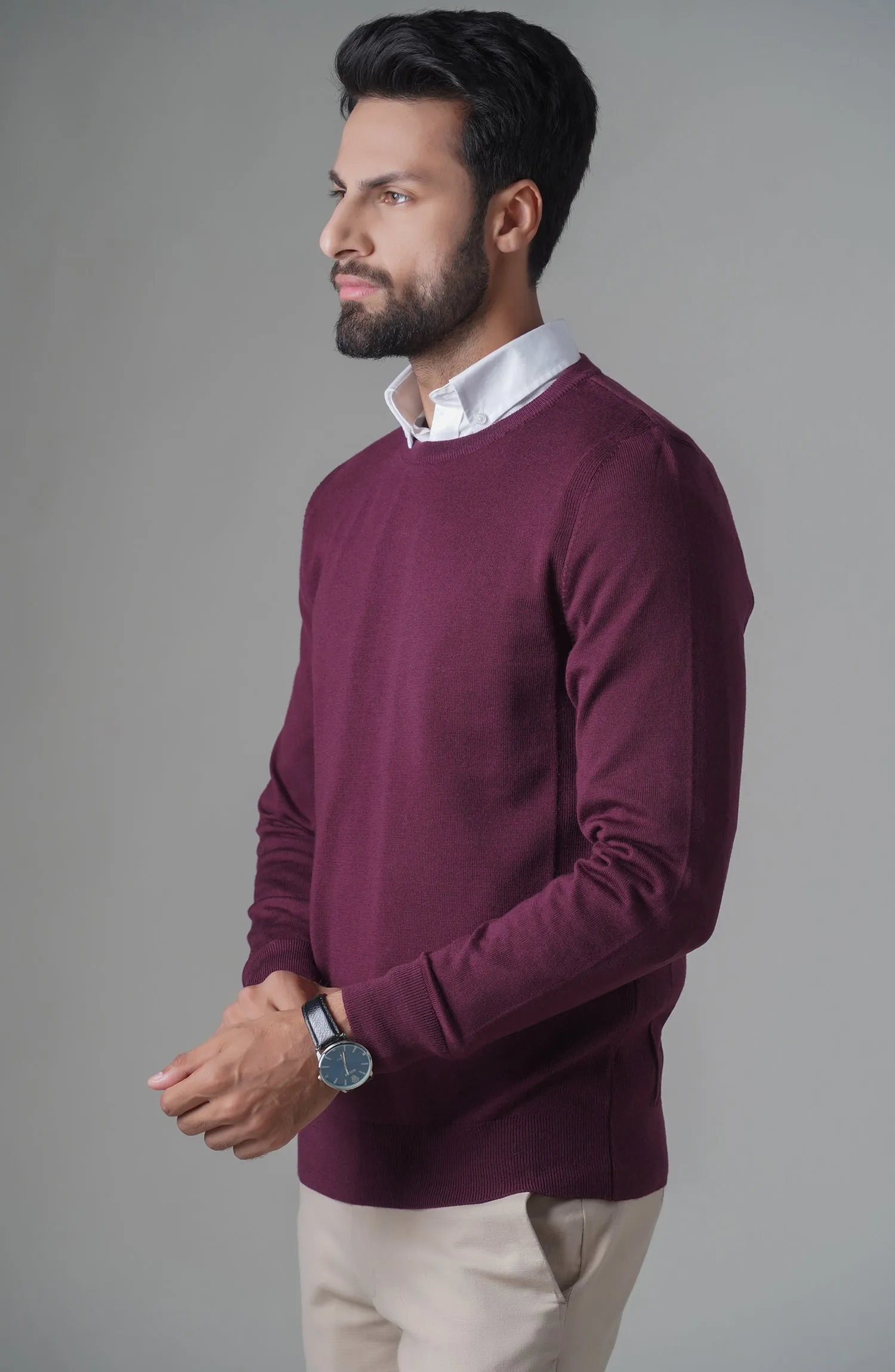 Merino - Crew Neck Sweater - Maroon