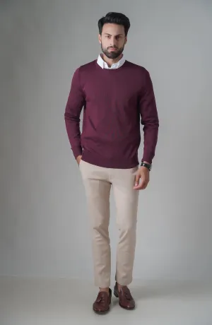 Merino - Crew Neck Sweater - Maroon