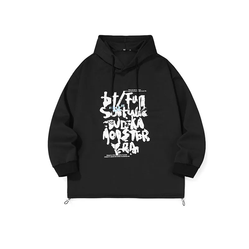 Monogrammed hoodie with sleeved stretch rope hem space cotton hoodie