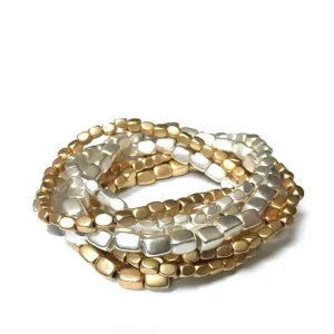 Multi Strand Beaded Bracelet Set in Matte Gold/Silver