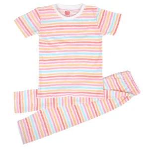 Parents Knitted Night Suit Pastel Lines - Multi