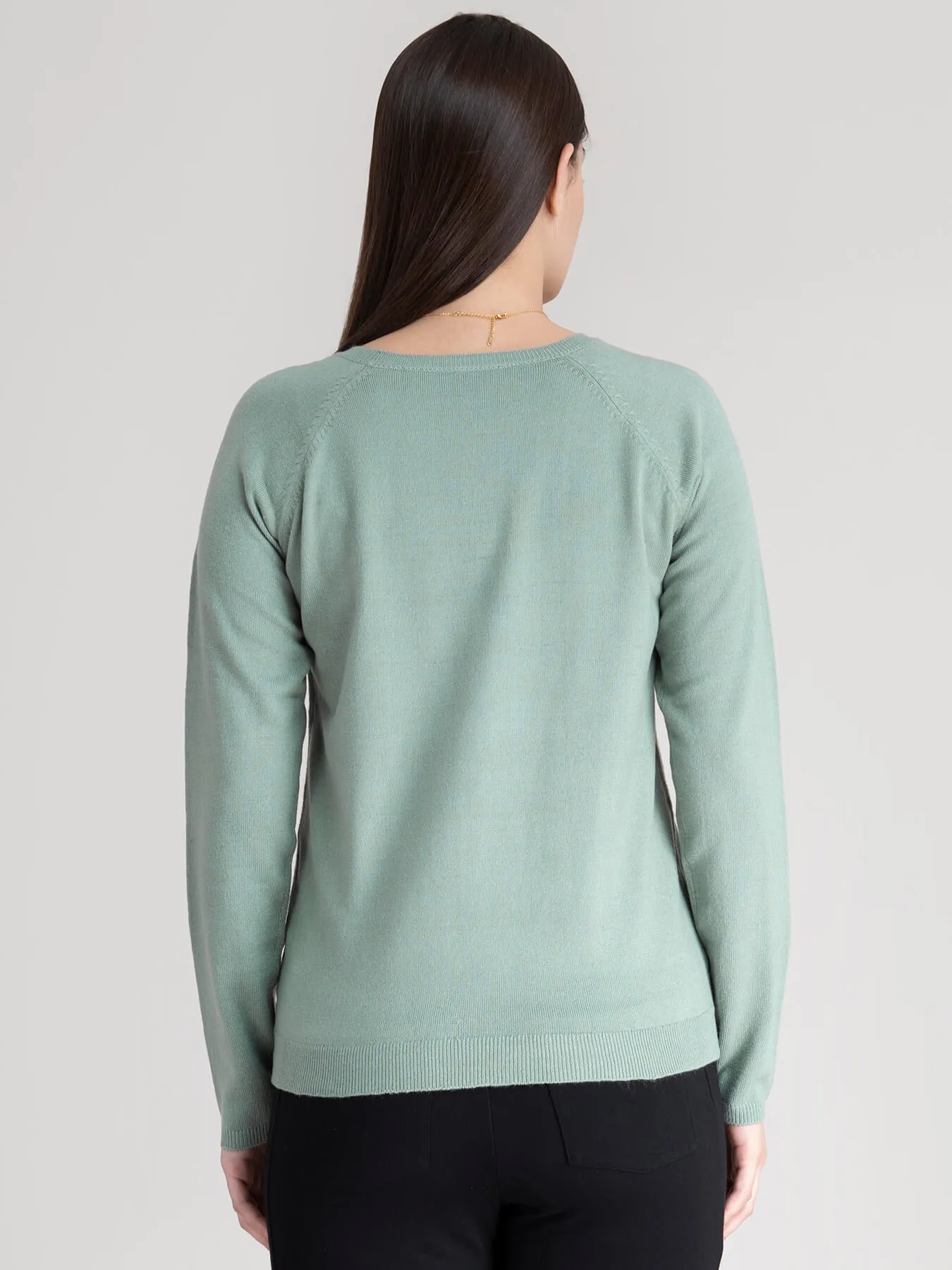 Raglan Sleeve Knit Sweater - Sap Green