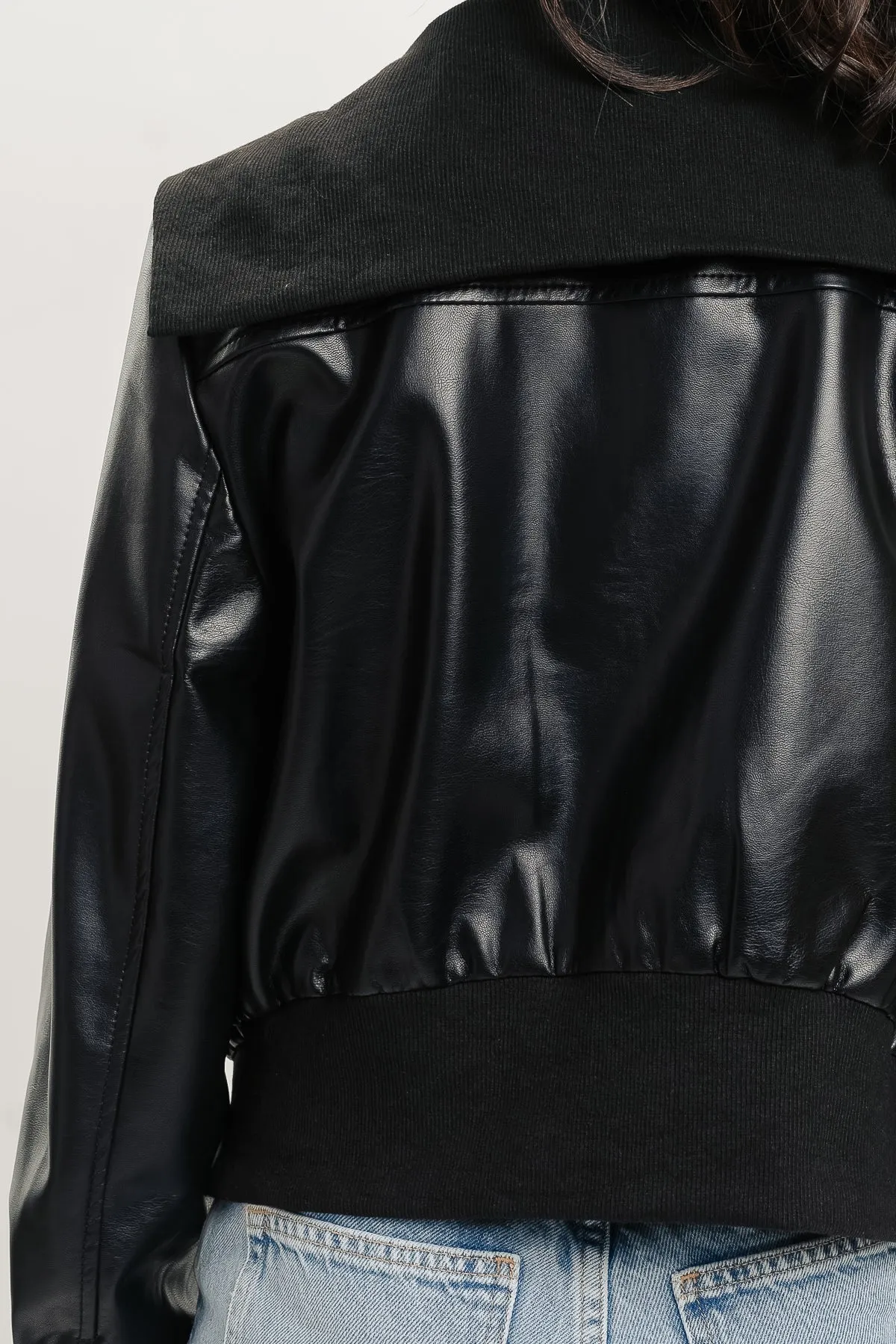 Ribbed Collar - Biker Leather Jacket