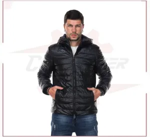 Rio - Men's Down Jacket in Genuine Black Leather