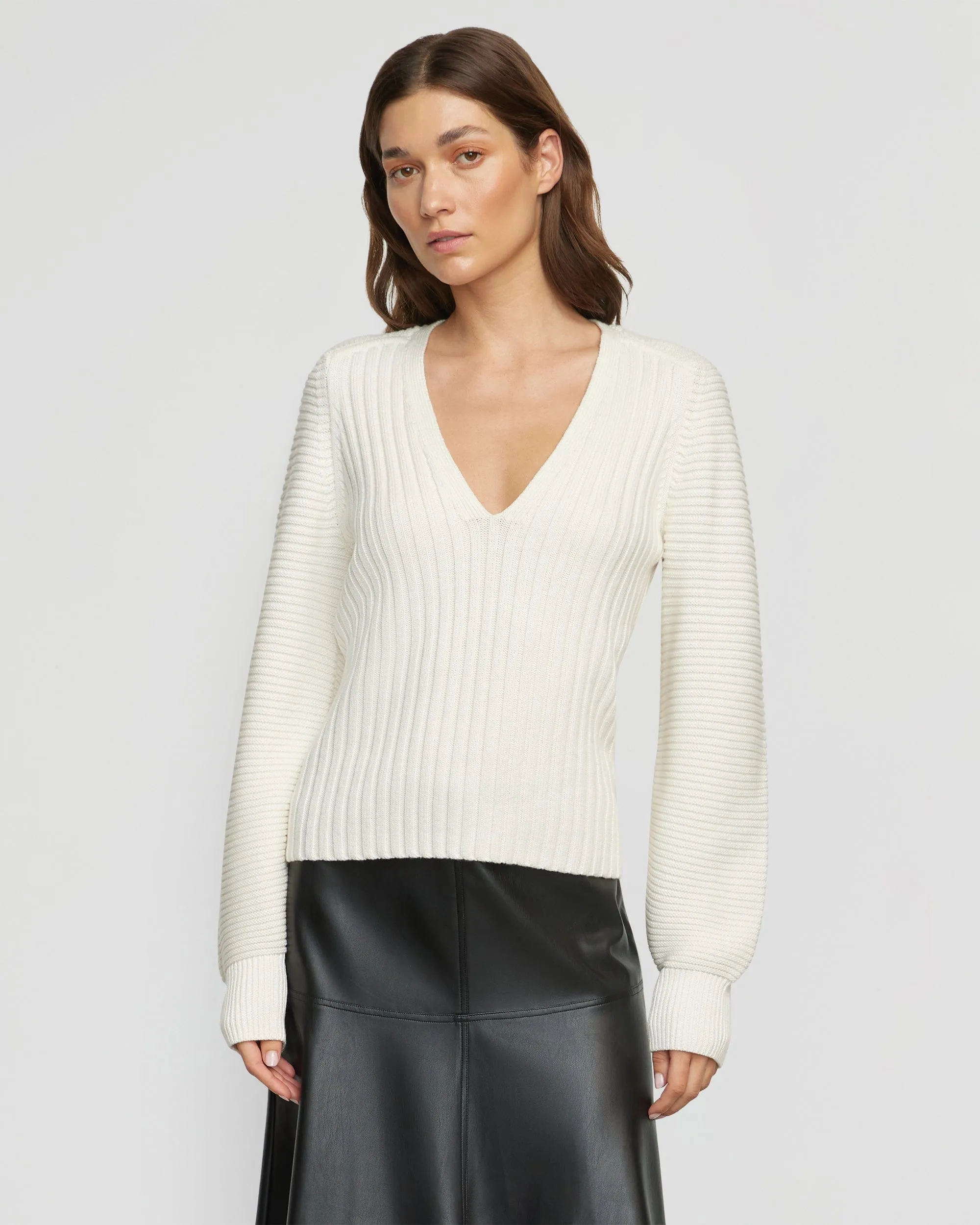 Sanne Ottoman-Knit V-Neck Sweater