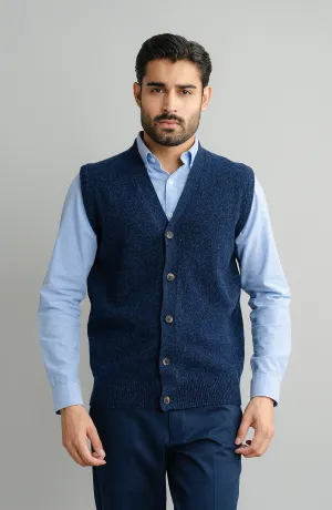 Sleeve-Less Cardigan - Navy Blue