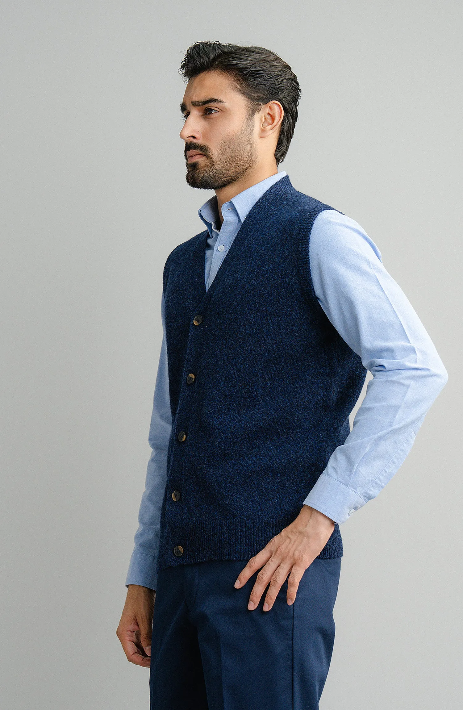 Sleeve-Less Cardigan - Navy Blue