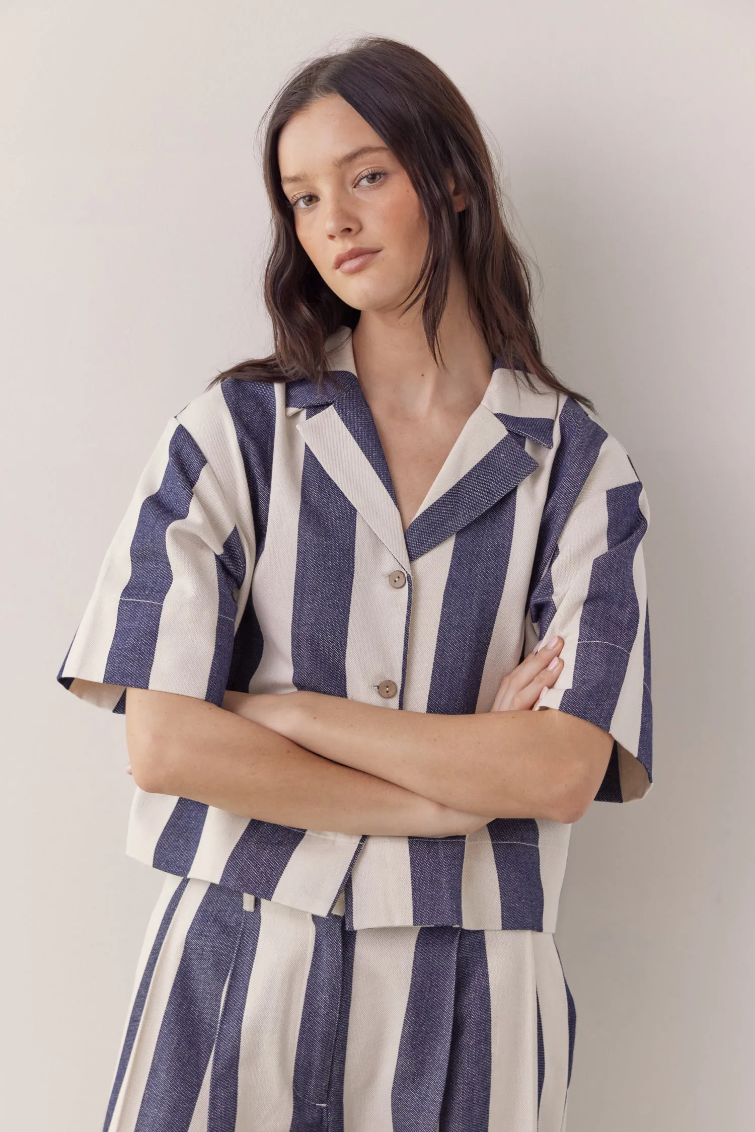 Striped half sleeve cotton shirts