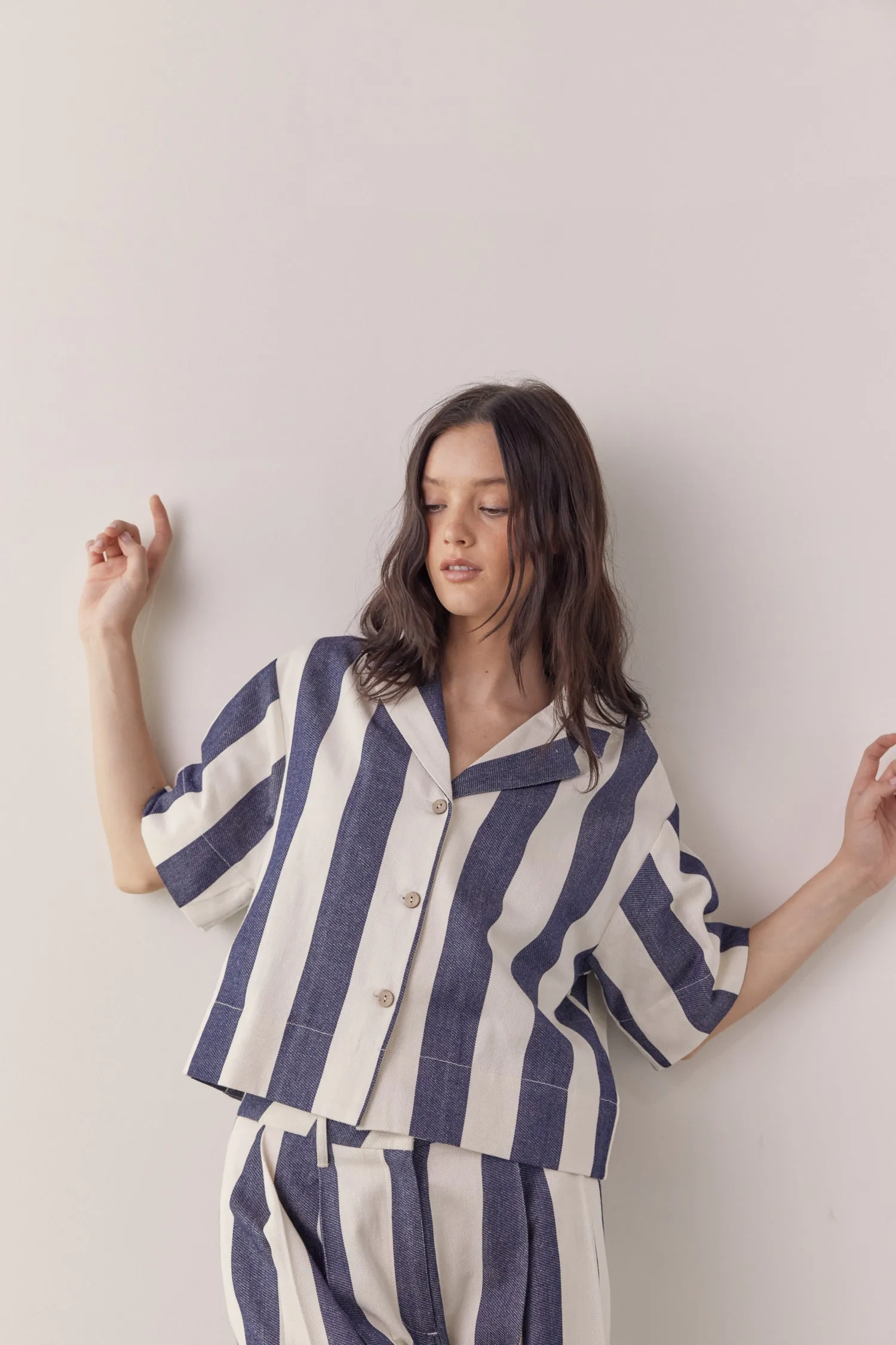 Striped half sleeve cotton shirts