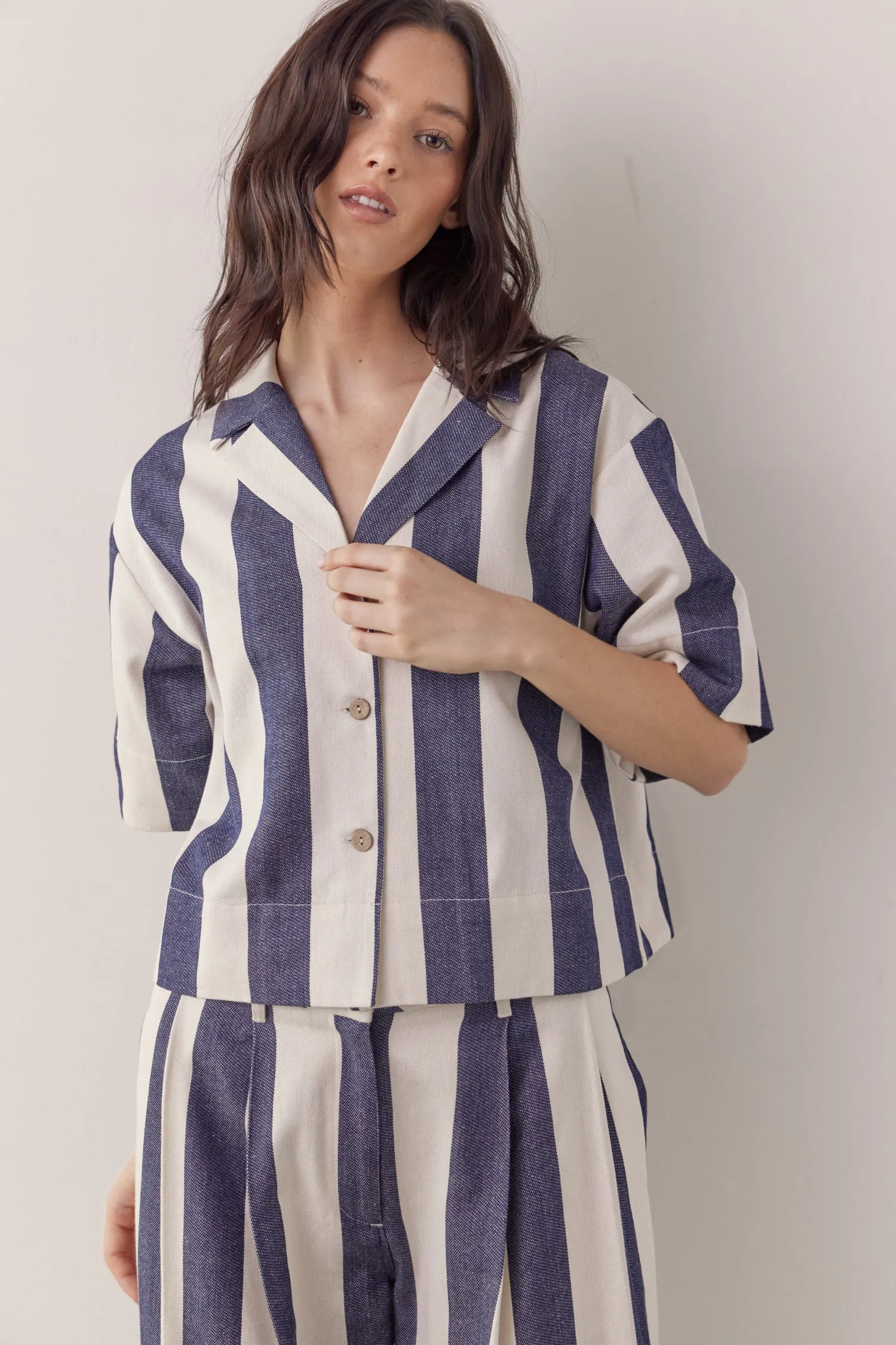 Striped half sleeve cotton shirts