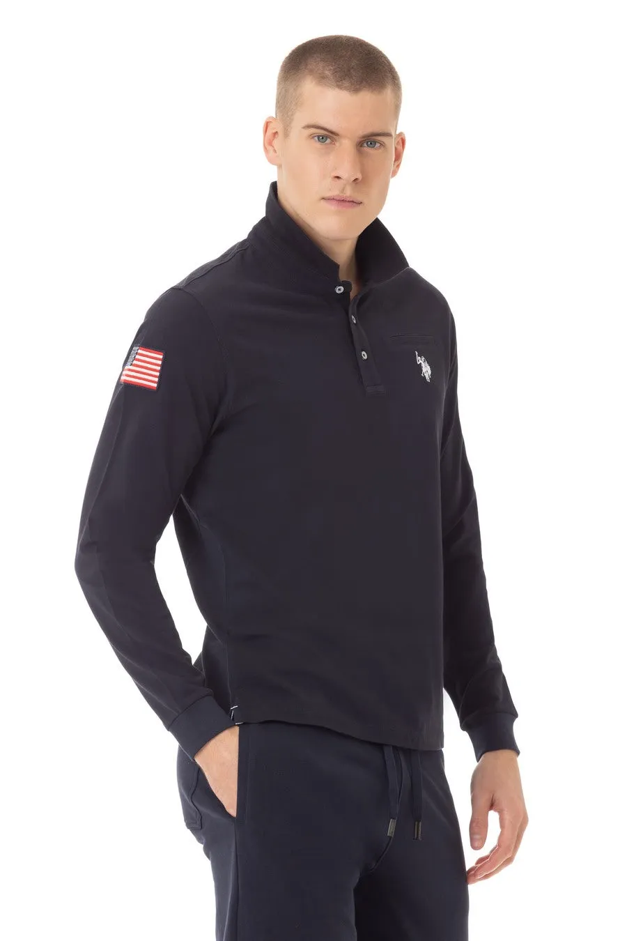 US POLO  MENS LONG SLEEVE POLO-SHIRT AMERICAN FLAG