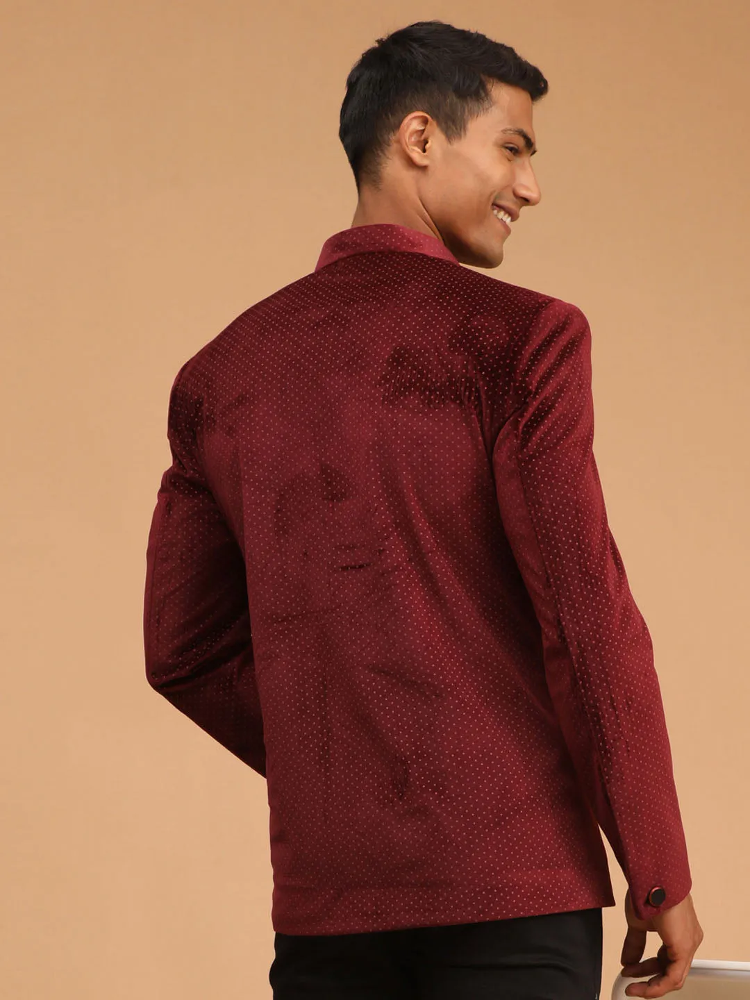 Vastramay Maroon Polka Dot Velvet Jodhpuri