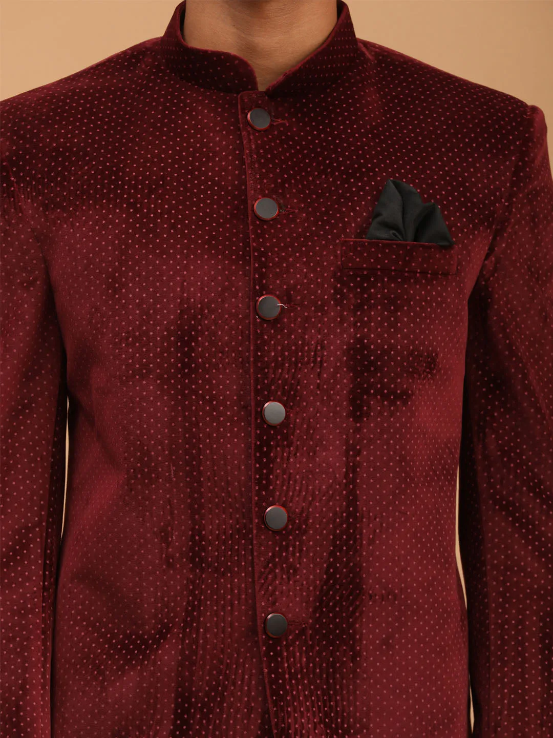 Vastramay Maroon Polka Dot Velvet Jodhpuri