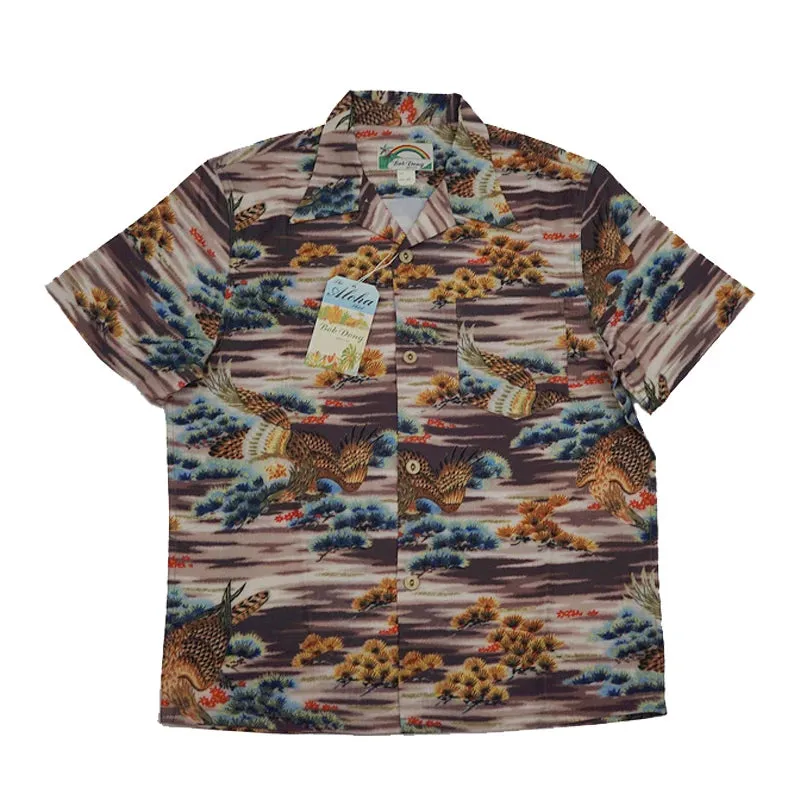 Vintage Eagle Pine Tree Print Hawaiian Shirts for Men