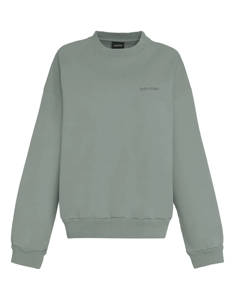 Women's Fleece Sweat Shirt Crew Neck-Sea Green