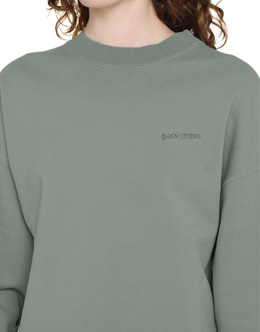 Women's Fleece Sweat Shirt Crew Neck-Sea Green