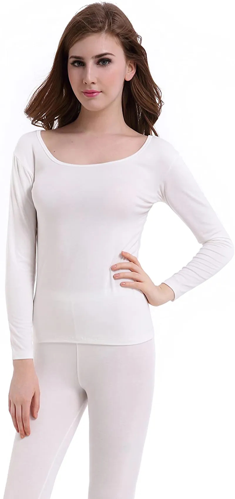 Womens Thermal Underwear Set Ultra Thin Crew Neck Base Layer Stretch Long Johns