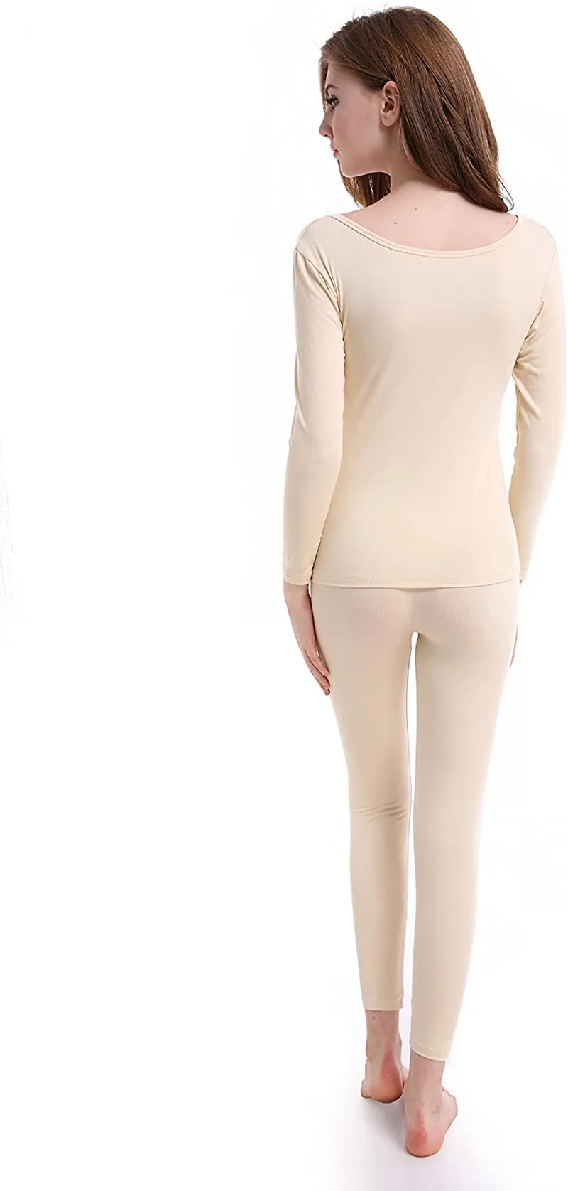 Womens Thermal Underwear Set Ultra Thin Crew Neck Base Layer Stretch Long Johns